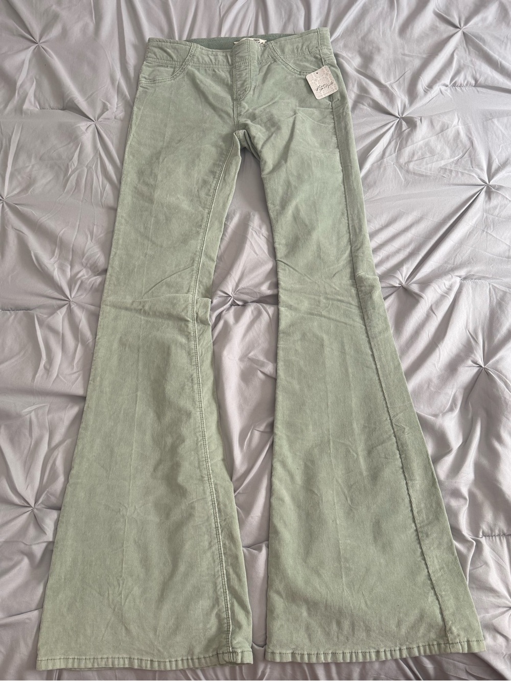 Free People Women's Sage Green Corduroy Flare Pull on Pants